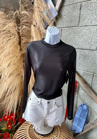 Black Mock Neck Mesh Top