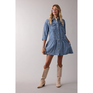 denim swing dress The Shift Crafted from 100% cotton denim with an airy feel Miss Selfridge Denim Frill Swing
