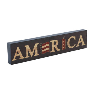 AMERICA Flag and Firecracker Block Sign