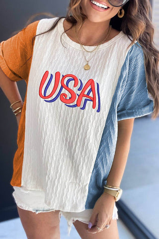 USA Emb. Cable Textured Knit Tee