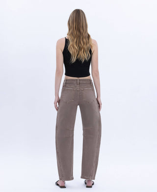 High Rise Barrel Jeans - Stone