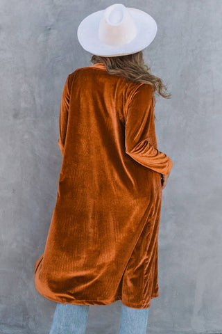 Copper Velvet Long Sleeve Pocket Coat