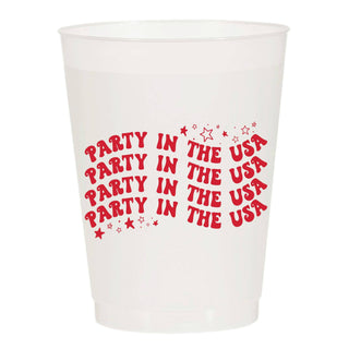 Party In The USA Repeating Red Frosted Cups - Patriotic