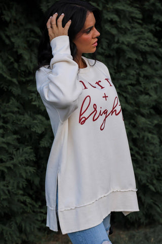 Merry + Bright | Red Glitter | The Avery Vintage Fleece: Ivory / Extra Large