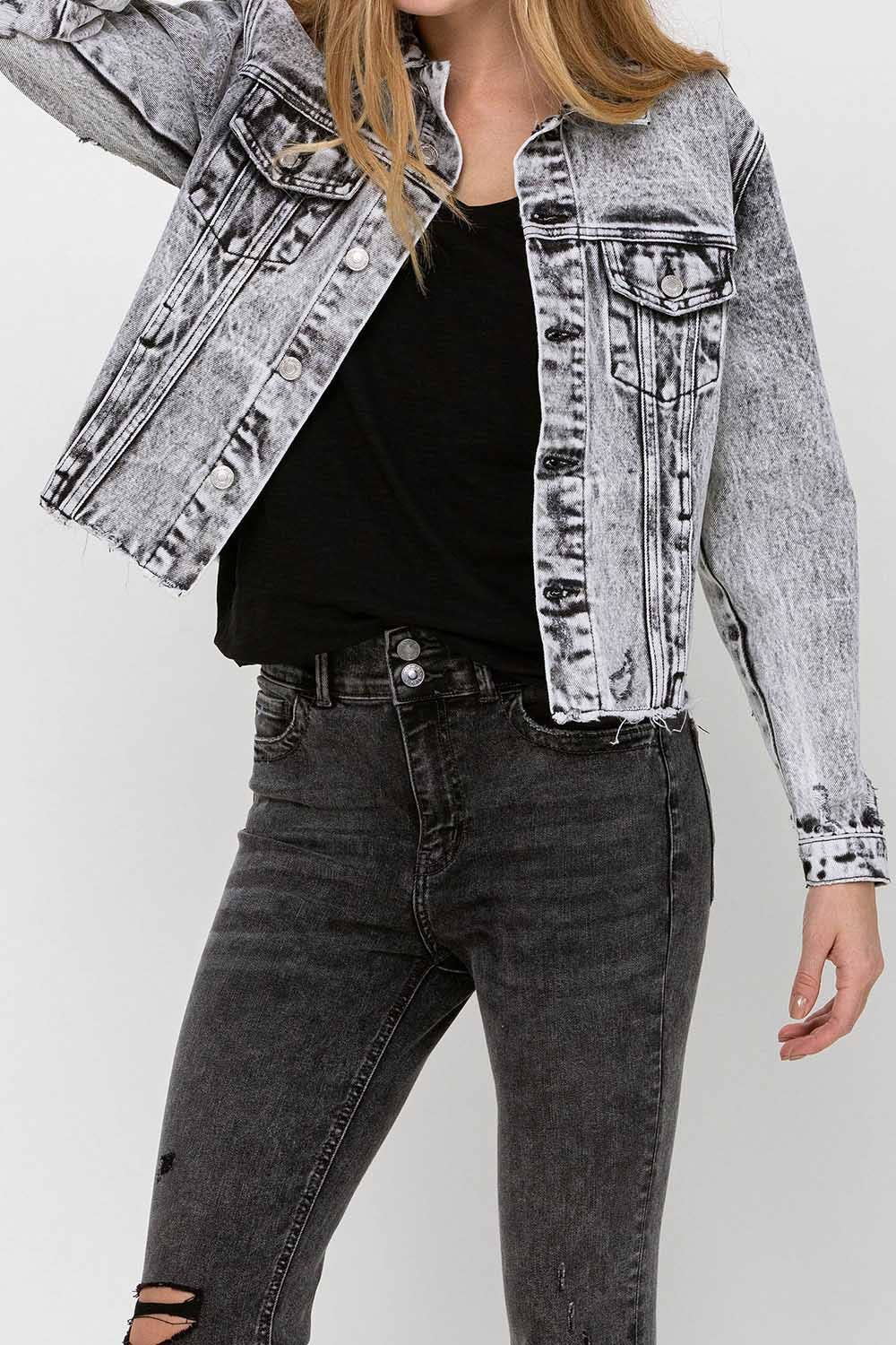 DISTRESSED CROP DENIM JACKET