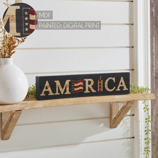 AMERICA Flag and Firecracker Block Sign
