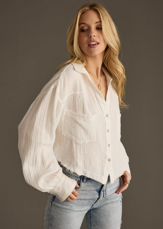 White Gauze Button Up