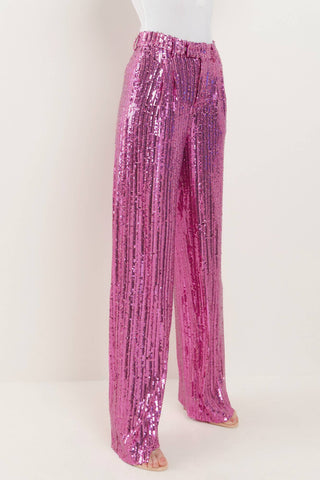 SEQUINS WIDE LEG PANTS - PINK 2406: LRG / Pink