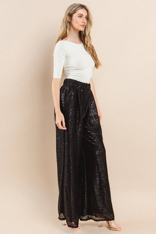 HOLIDAY FULL LENGTH SEQUINS PALAZZO PANTS -2372: S