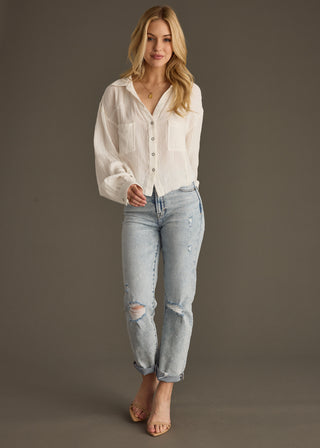 White Gauze Button Up