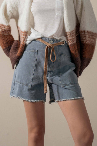 High-Waisted Frayed Hem Denim Shorts