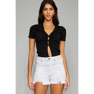 High Rise Raw Hem Shorts