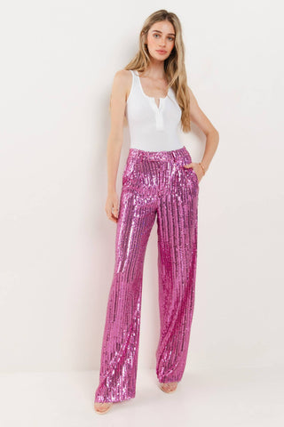SEQUINS WIDE LEG PANTS - PINK 2406: LRG / Pink