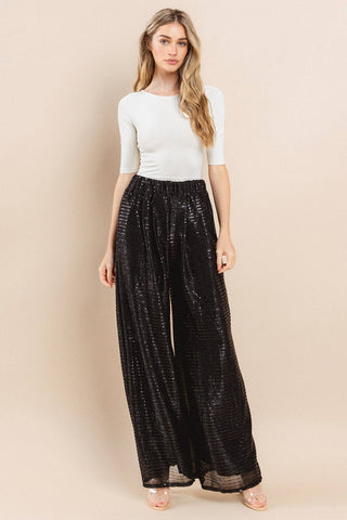 HOLIDAY FULL LENGTH SEQUINS PALAZZO PANTS -2372: S