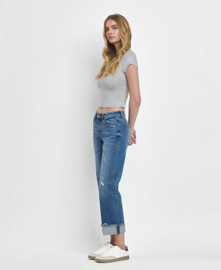 MID RISE RAW CUFFED HEM JEANS