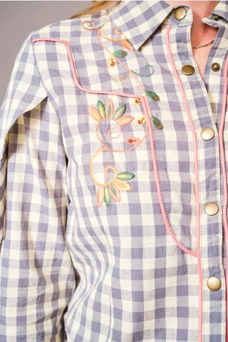 Gingham Emb. Blouse