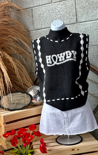 Howdy Stitched Sleeveless Sweater Vest