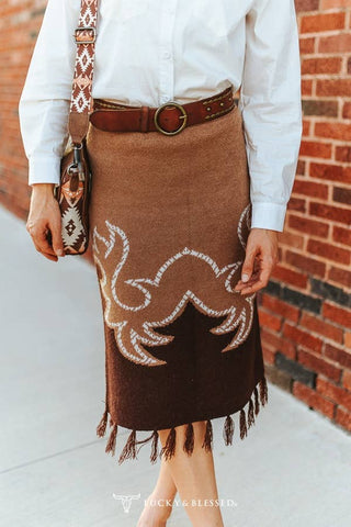 Brown Aztec Knit Sweater Skirt