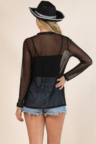 Black Mock Neck Mesh Top