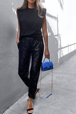 Black Sequin Jogger