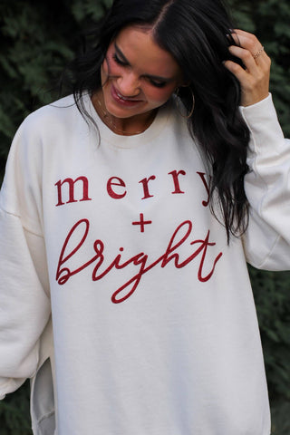 Merry + Bright | Red Glitter | The Avery Vintage Fleece: Ivory / 2XLarge