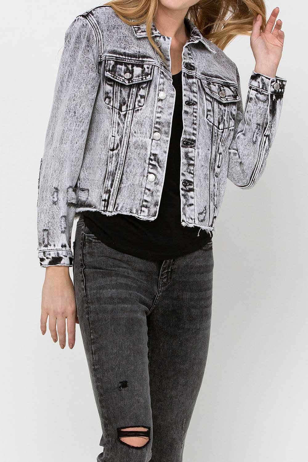 DISTRESSED CROP DENIM JACKET