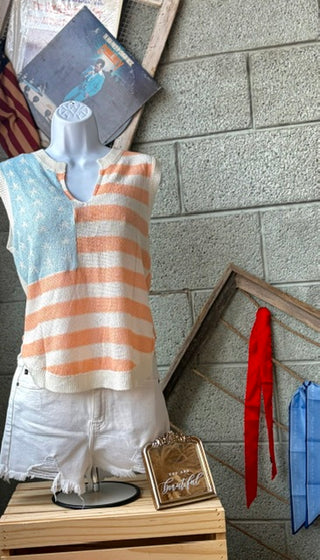 USA Flag Loose Sweater Vest