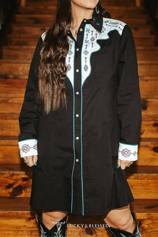 Aztec Charm Pearl Snap Dress