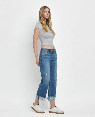 MID RISE RAW CUFFED HEM JEANS