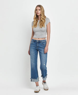 MID RISE RAW CUFFED HEM JEANS