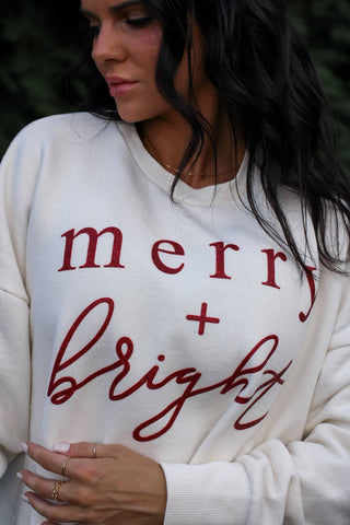 Merry + Bright | Red Glitter | The Avery Vintage Fleece: Ivory / 2XLarge