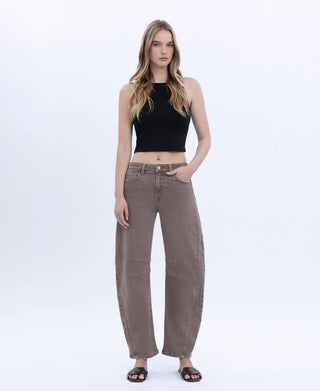 High Rise Barrel Jeans - Stone
