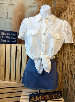 Pearl Snap White Eyelet Blouse