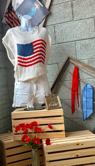 Sleeveless American Flag Knit Top
