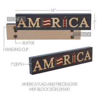 AMERICA Flag and Firecracker Block Sign