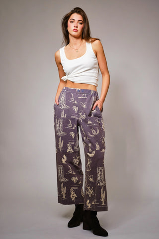 Western Motif Wide Leg Pants