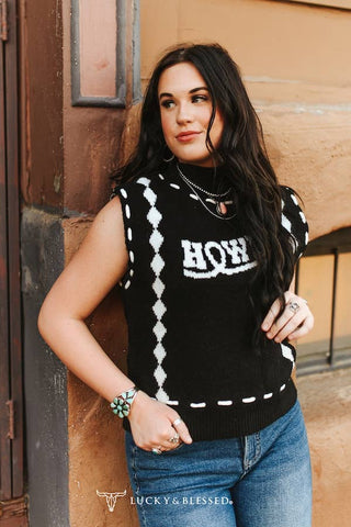 Howdy Stitched Sleeveless Sweater Vest