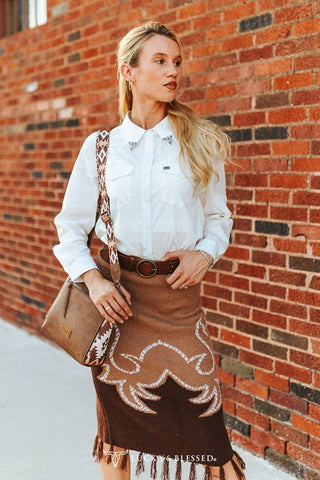 Brown Aztec Knit Sweater Skirt