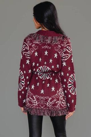 Burgundy Fringe Cardigan