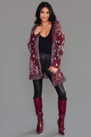 Burgundy Fringe Cardigan