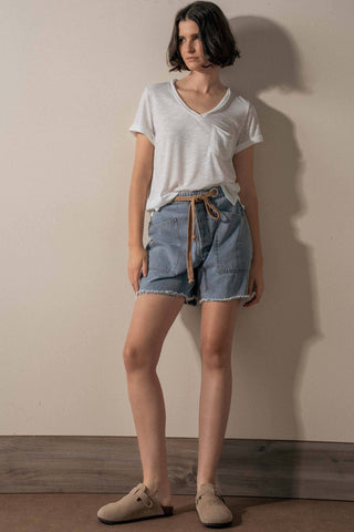 High-Waisted Frayed Hem Denim Shorts