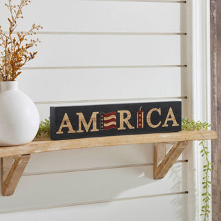 AMERICA Flag and Firecracker Block Sign