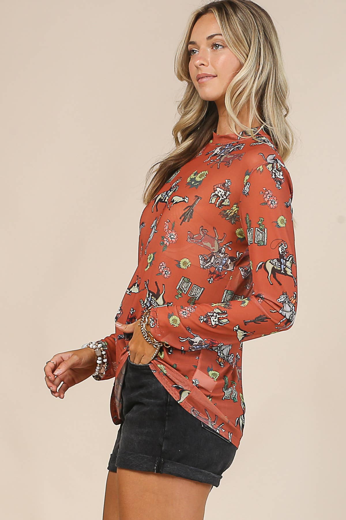 Western Cowboy Mesh Top