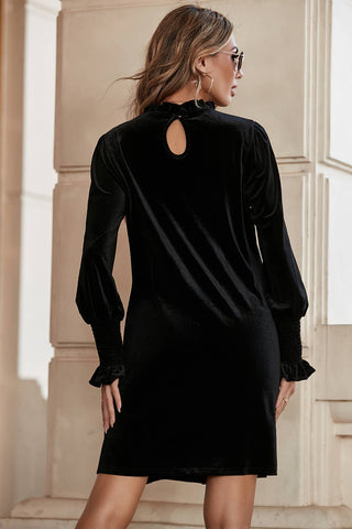 Black Velvet Frill Neck Dress