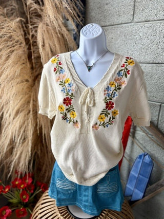 Flower Embroidered Top