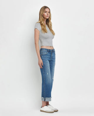 MID RISE RAW CUFFED HEM JEANS