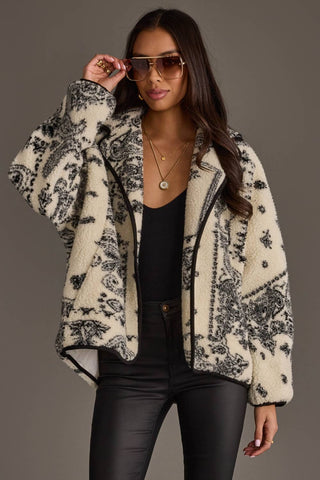 White & Black Paisley Fleece Coat