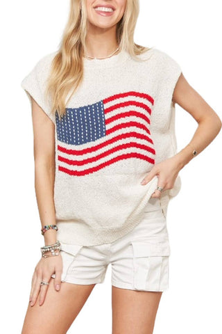 Sleeveless American Flag Knit Top
