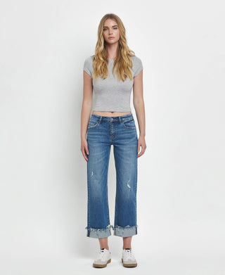 MID RISE RAW CUFFED HEM JEANS