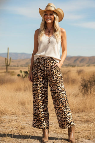 Leopard Print Wide Leg Flowy Woven Pants